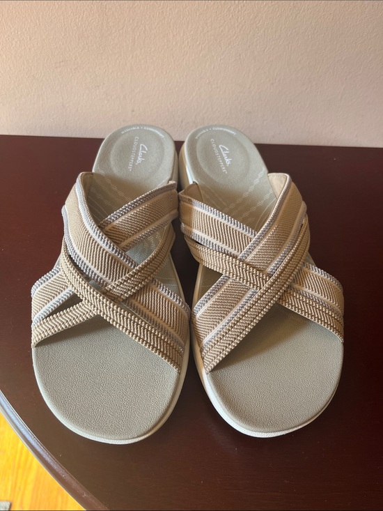 Clarks Shoes - Clarks Tan Crisscross Comfort Slide Sandals Cloud Steppers NIB